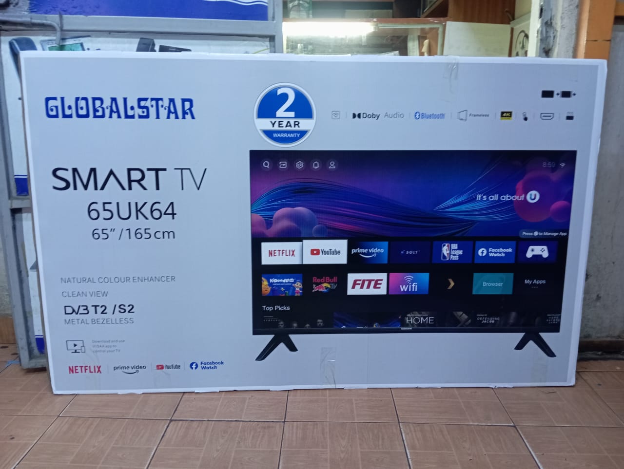 4k Ultra HD 65 inches smart android flameless tv, 2yrs warranty!
