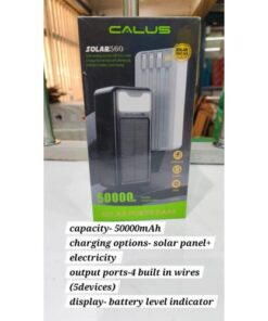 CALUS SOLAR POWERBANK, 50000 mAh CAPACITY, CHARGE OUTPUT UPTO 5 DEVICES SIMULTANEOUSLY ,INPUT SOLAR PANEL+ ELECTRICITY , DISPLAYS BATTERY LEVEL. PORTABLE, BEST FOR OFFGRID USE